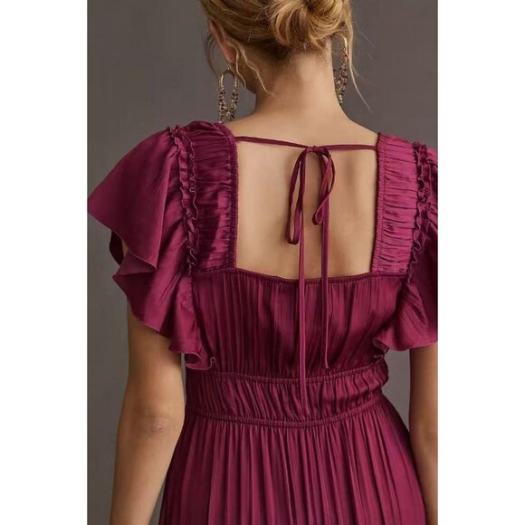 NWOT ANTHROPOLOGIE Ruffled Tiered Midi Dress In Berry Size XL - Picture 3 of 16